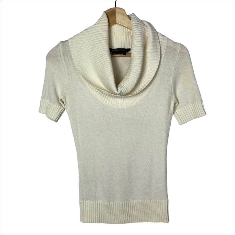 BCBGMaxAzria Ivory White Cowl Neck Short Sleeve Sweater XS